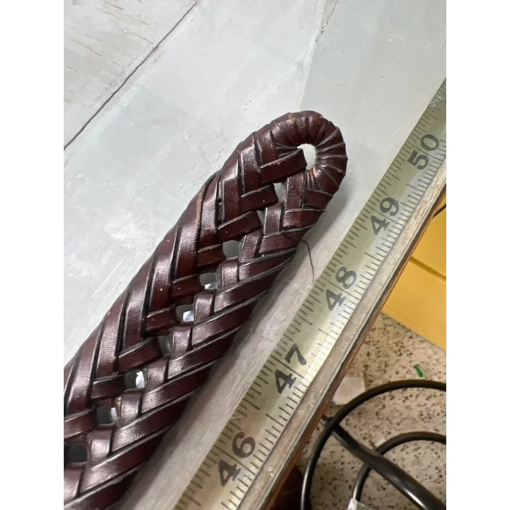 Braided Genuine Leather Belt Mens 42 Brown Adjustable Woven Western Outdoor
